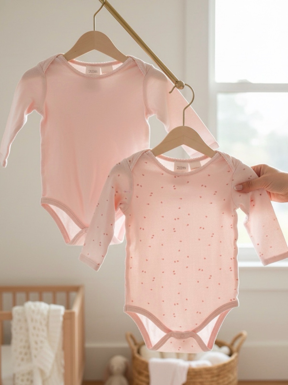 Zara Light Pink Long-Sleeve Baby One-Piece Bodysuits (2-Pack)